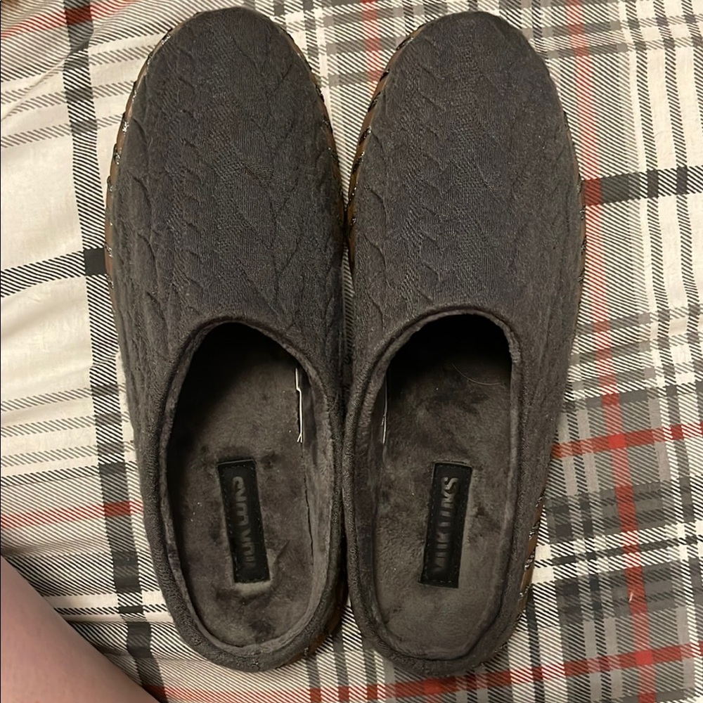 Charcoal Gray Quilted Slippers